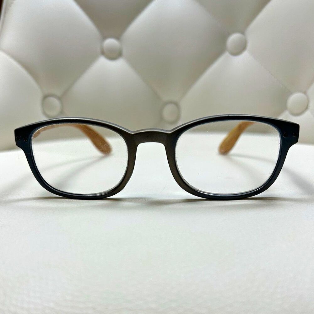 A.J. Morgan Black Rectangle Full Rim Plastic/Wood Eyeglass Frames Solid